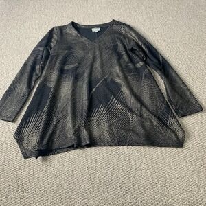 Niche Nilgun Derman Womens Blouse Top Size XS Black/Brass Palm Print 3/4 Sleeves